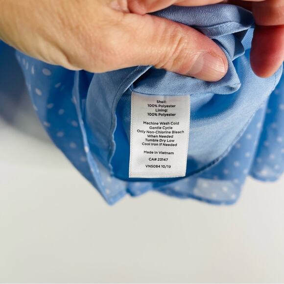 Talbots blue white polka dot preppy chiffon puff balloon sleeve top medium - Picture 6 of 7